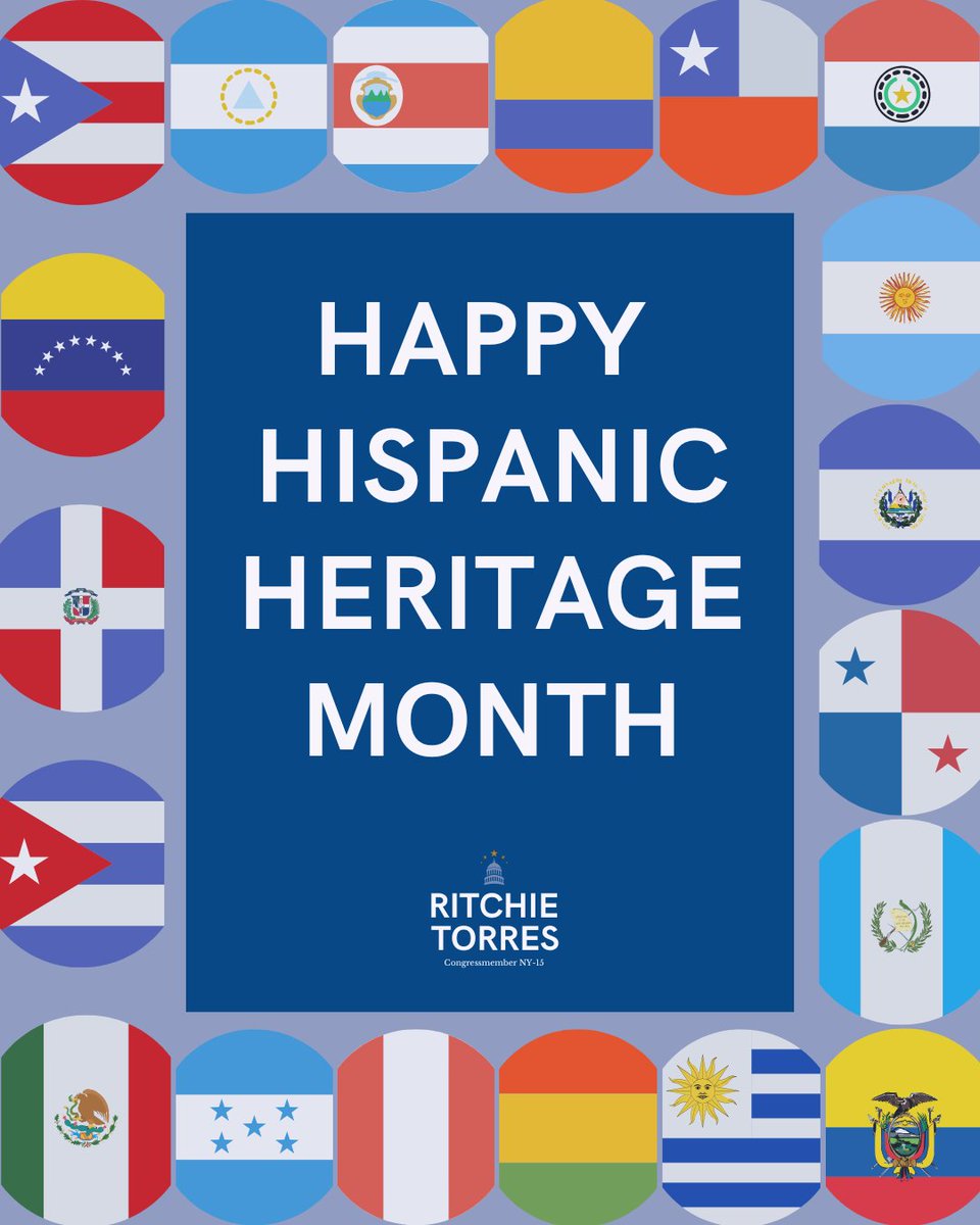 RepRitchie's tweet photo. Generations of Latino New Yorkers have helped shape the Bronx we call home.

This Hispanic Heritage Month, we celebrate our cultures, traditions, and histories.

Happy Hispanic Heritage Month! Let us continue to celebrate our roots and build the future of the Bronx together. https://t.co/UMtIUN7F6n