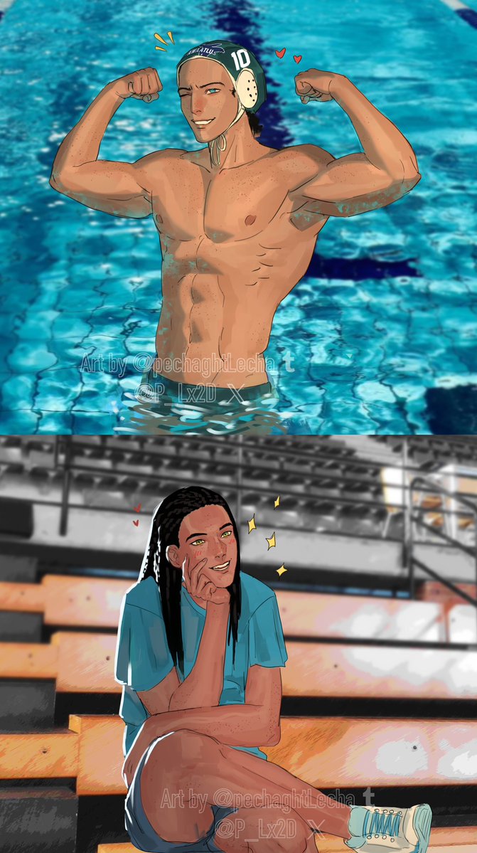 P_Lx2D's tweet photo. Hewoo🥰💖 I have a terrible headache and I'm abt to lose consciousness, but not bf thanking the incredible @st4rry_fish 💐 for lending me this concept of Waterpolo Nung n his #1 fan Teyam 💖✨ hahaha hope u like it #Aonunete 🙏💖 https://t.co/qmaSt3Gkd8