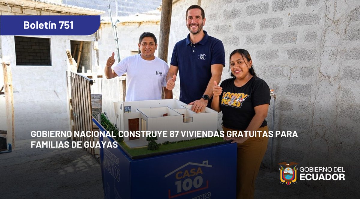 MIT_Ecuador's tweet photo. 📌🗞️#Boletín  | Gobierno Nacional construye 87 viviendas gratuitas para familias de Guayas.  

Más informació‍n ➡️  https://t.co/Dqk2KwwTxB https://t.co/vkhPBGnDS0
