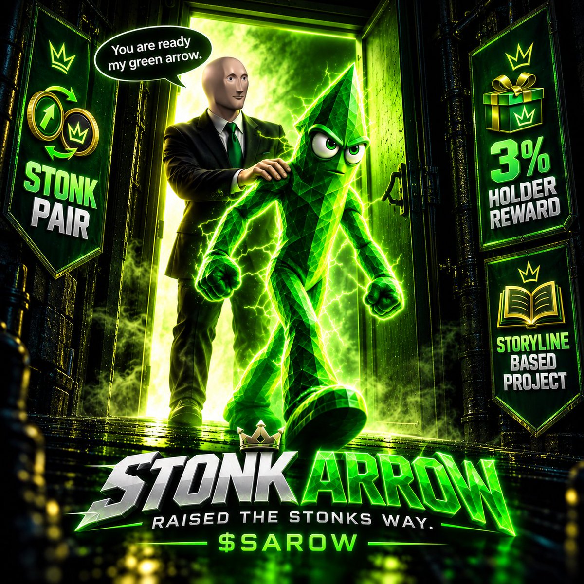 STONKARROW's tweet photo. ⚜️Hello StonkArrow here. Follow my journey. Meme Man raised me to go on a mission. He raised me the Stonks way... Always up and through. That's my strength⚜️ $SAROW

 Story👉https://t.co/myqV5TG6Al 

-If you like it you buy it- GAASG81sdX8CMcFnEtqC3zWg5b463j2q6kaZHnUbhcoY https://t.co/aSRxzXkIIb