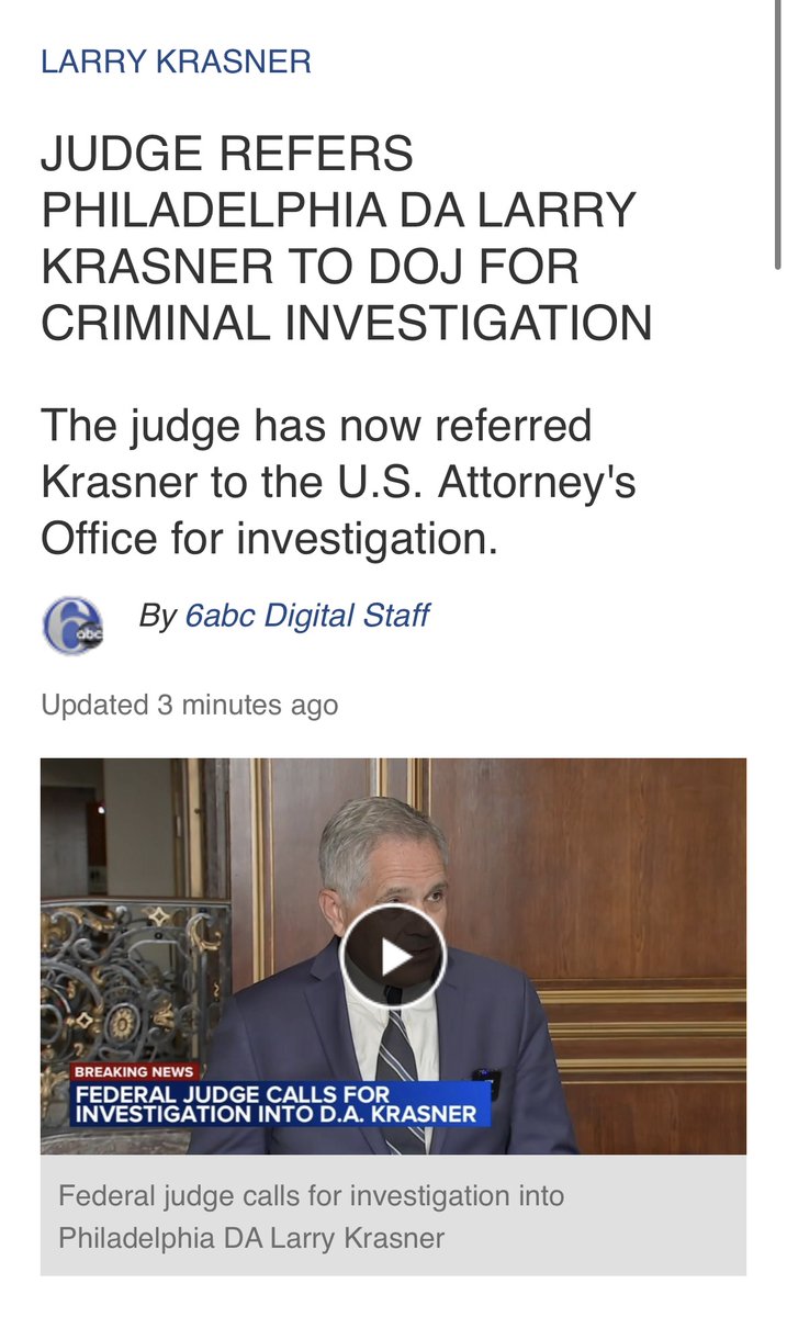 VoteMartinaPA's tweet photo. For years, Larry Krasner has acted like the rules don’t apply to him.

Now, a federal judge has referred allegations of possible criminal wrongdoing to the U.S. Attorney for investigation.

Perhaps Krasner is about to get a firsthand look at the criminal justice system from a very different perspective.