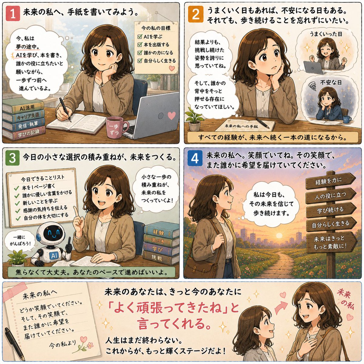 akapencc's tweet photo. 5年後の自分へ。

どんな毎日を送っていますか？

未来は、

今日の小さな行動から始まります。
Kindle出版ブログ：https://t.co/BT7u9NvdcQ

#キャリア #AI #人生 #Kindle出版 https://t.co/f1EQaeZgco