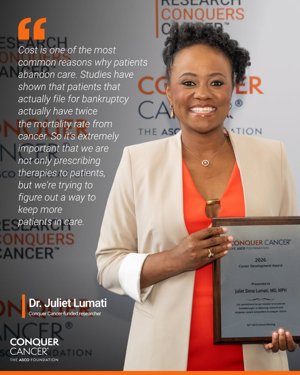 ConquerCancerFd's tweet photo. Oncology care is about more than medicine; it’s about ensuring access.

Dr. Juliet Lumati’s research focus is preventing patients with cancer from having to choose between their health and their financial survival. Read her researcher spotlight: https://t.co/CU2wo5oZNj

@JulietOkoroh