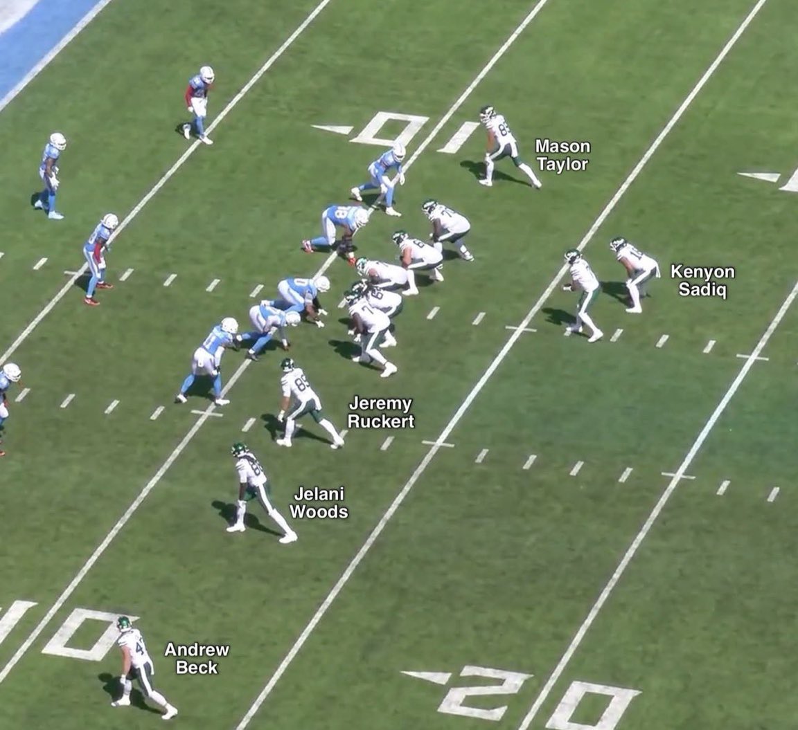 RaddestB's tweet photo. Let’s just enjoy our coach running 05 personnel to play smash mouth football. No Hall, no Wilson, no Allen- just 5 Tight Ends lead by the rook in the backfield, just nasty work out of Frank Reich 🚀 https://t.co/sQs6Dk8pyY