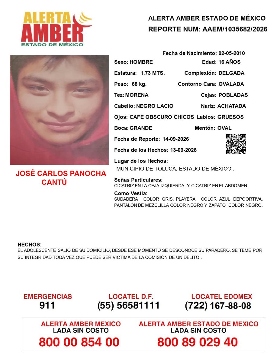 FiscaliaEdomex's tweet photo. 📍Tu apoyo es importante, ayúdanos a difundir, cualquier información para localizar a la siguiente persona comunícate al 📞 800 890 2940 Alerta Amber EDOMEX y ☎️ 800 7028 770 #FiscalíaEdoméx. https://t.co/gzC0jAiGZE