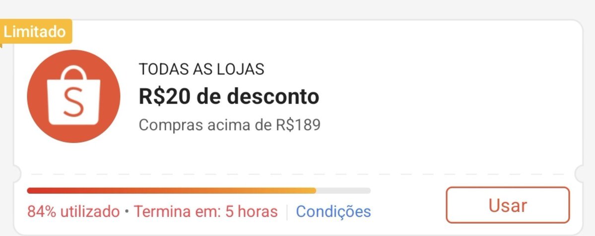 usemeuscupons05's tweet photo. Corre e pegue o meu cupom antes que esgote! 📢 - shopee

🎟 Todas as Lojas 
👉🏻R$20 OFF em compras acima de R$189
-
😉 pegue o seu aqui! 👇🏻
https://t.co/flRspXT6wX
-
⚠️84% esgotado! 
-
#shopee #shopeebr #cupomdedesconto #cupomshopee https://t.co/a50HEapjv0