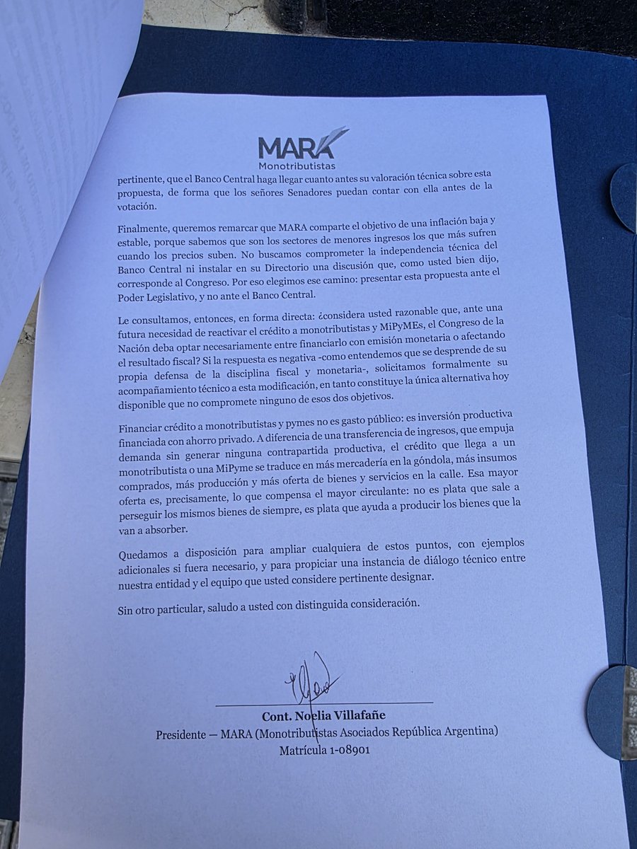 MARAMonotributo's tweet photo. @SenadoArgentina Nota enviada al Titular del BCRA https://t.co/2fItKcwLRD