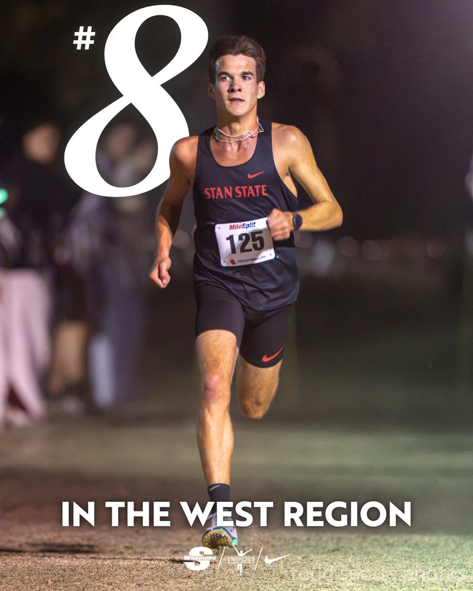 GoStanState's tweet photo. STILL TOP 10 IN THE WEST. ⚔️🏃‍♂️

The Warriors hold steady at No. 8 in the latest USTFCCCA West Region rankings!

Stan State is coming off a strong showing at the Kim Duyst Twilight:

🥉 3rd overall
⚔️ Top NCAA Division II team
🔥 Three Warriors in the top 12
🥈 Jackson Oliveira: Top collegiate finisher

#ValleyTough