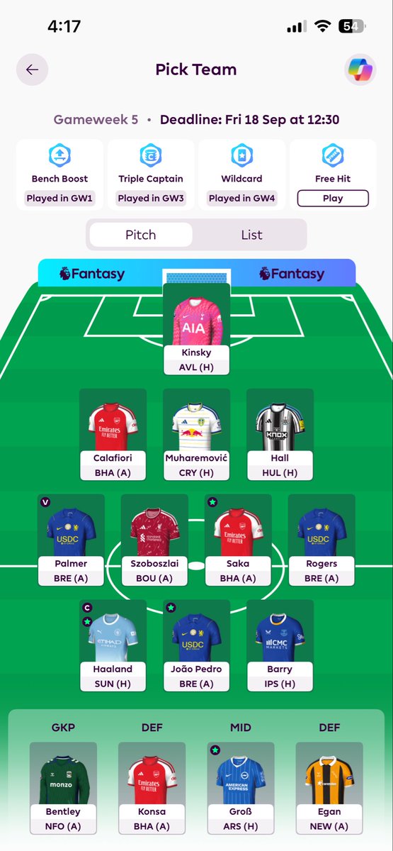spry_ian's tweet photo. @FPLMate 1. Rolling
2. Haaland©️
3. No chips!
Thanks mate! https://t.co/DXWSUQxw0Z