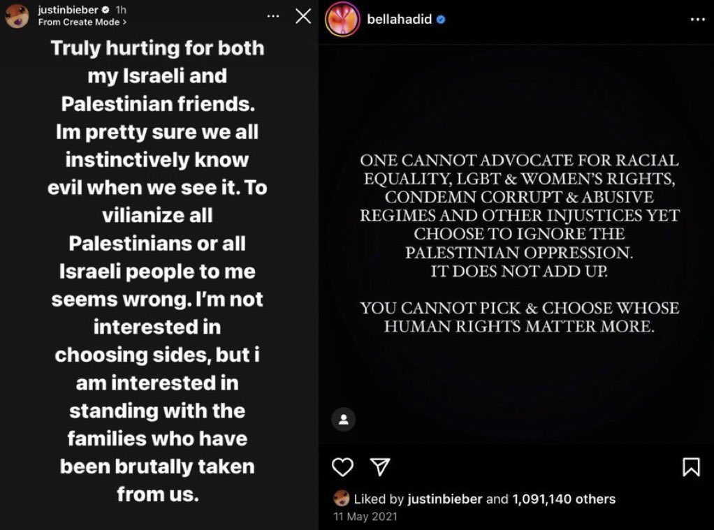 hadidolls's tweet photo. justin bieber will never be a zionist. he has publicly shown support for palestine and palestinians, which is why so many pro palestine artists are friends with him. y’all should focus on the artists who have never spoken up about it instead btw. https://t.co/ZLQyz2oGYX