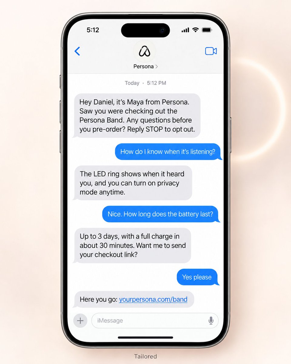 _dvniel_'s tweet photo. iMessage (and wearable) assistant 🤝 iMessage abandoned checkout recovery https://t.co/MTuJVjcj7N