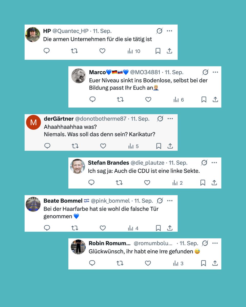 DrEIgnasiak's tweet photo. Ich stehe zu mir, zu Klima & Umweltschutz und zur CDU. 🔥 Daran ändern auch mehr als 1000 Hass-Kommentare nichts.

An dieser Stelle vielen Dank an die vielen Parteifreunde, von denen ich nichts als Unterstützung erfahren habe! Danke für euren Support! 🩵

Und Danke auch an alle die positiv kommentiert, geliked und mir geschrieben haben! Danke! Ihr seid der Beweis, dass es auch respektvoll geht! 💖

#miteinanderreden statt #übereinanderreden