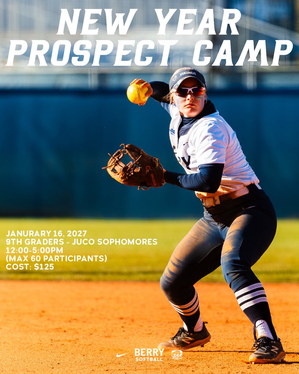 BerrySoftball's tweet photo. Our upcoming prospect camps and clinics are officially on the calendar! Come compete, develop your game, and work alongside the Berry Softball coaching staff. 

🔗 Register today using the link in our bio!

#WeAllRow | #BerrySoftballCamps https://t.co/5IPrlCLwW6