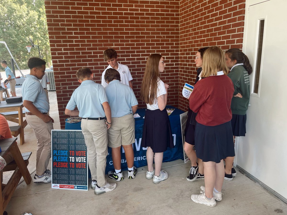 BrycenStrawn's tweet photo. It’s voter registration day! So we are at Haw River Christian Acadmey getting  students to pledge to vote! 🇺🇸🔥 

Register to vote today! 

https://t.co/Rsa9DuroVf https://t.co/bx2J1ElI2w