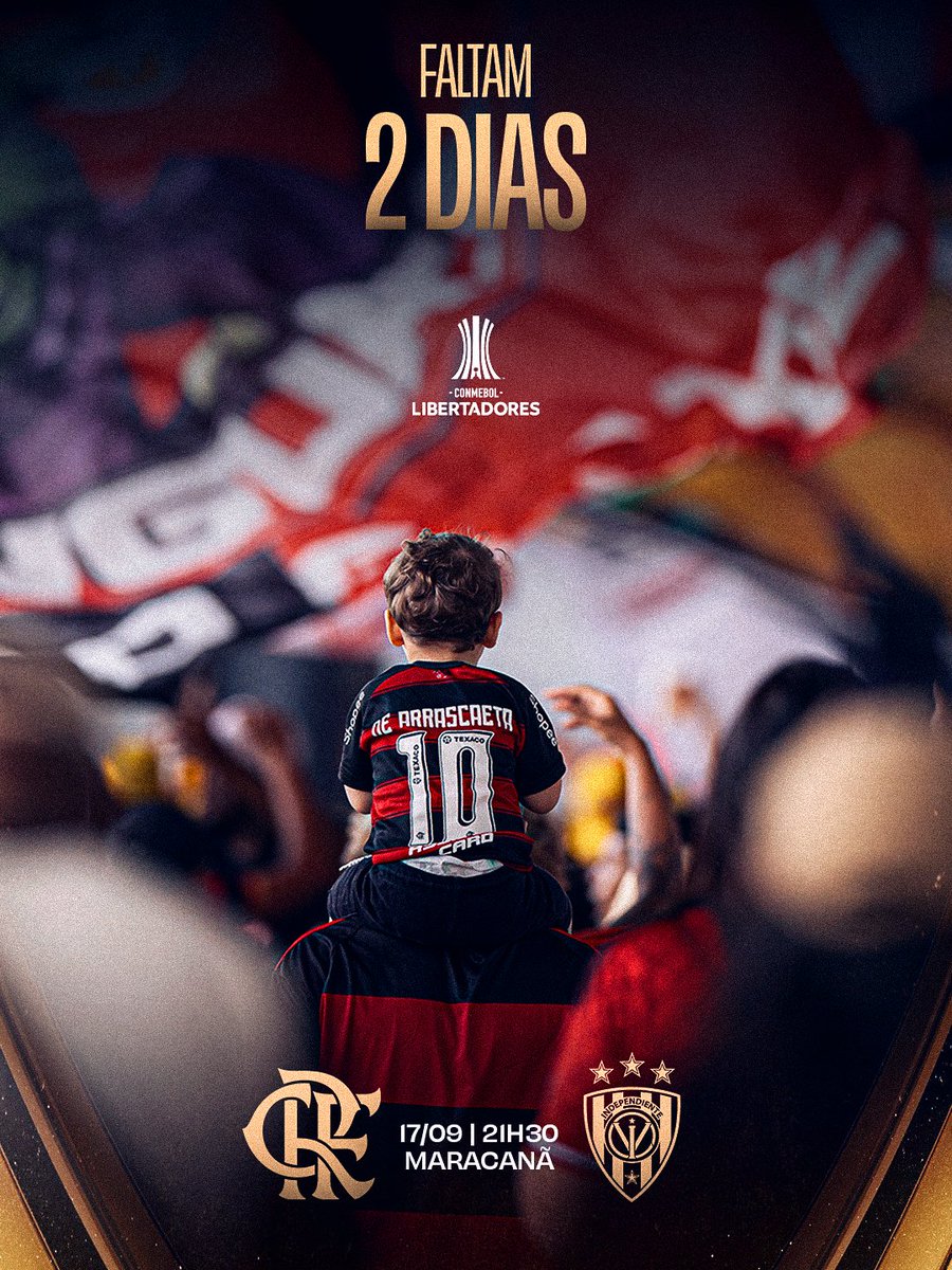 Flamengo's tweet photo. 2️⃣ dias para mais uma decisão no Maraca! É CONMEBOL LIBERTADORES! 🔴⚫

🎟️ Garanta o seu lugar em https://t.co/nqvOZwfkTz e venha apoiar o Mais Querido! https://t.co/Ugqd52NEaK