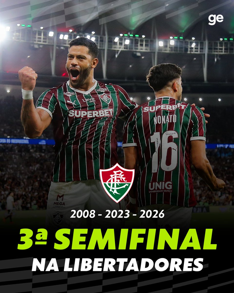 geglobo's tweet photo. 🇭🇺✅ O Fluminense está na semifinal da Libertadores pela terceira vez em sua história. Em 2008 e 2023, o clube carioca avançou à grande final.

O adversário em 2026 sairá do vencedor de LDU x Palmeiras, nesta quarta-feira.

📸 Marcelo Gonçalves/Fluminense e AFP

#futebol #fluminense #libertadores #ge