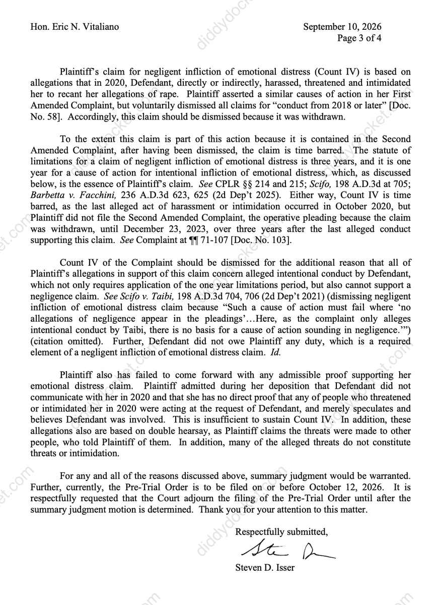 diddydocket's tweet photo. In the matter of Hough v. Maraj et al,  

Kenneth Petty notifies the court of his intent to seek a summary judgment.  

"The Complaint primarily concerns Plaintiff’s allegation that Defendant raped Plaintiff in 1994, when Plaintiff and Defendant were 16 years old ...   

"Plaintiff has admitted that she was not raped."👇