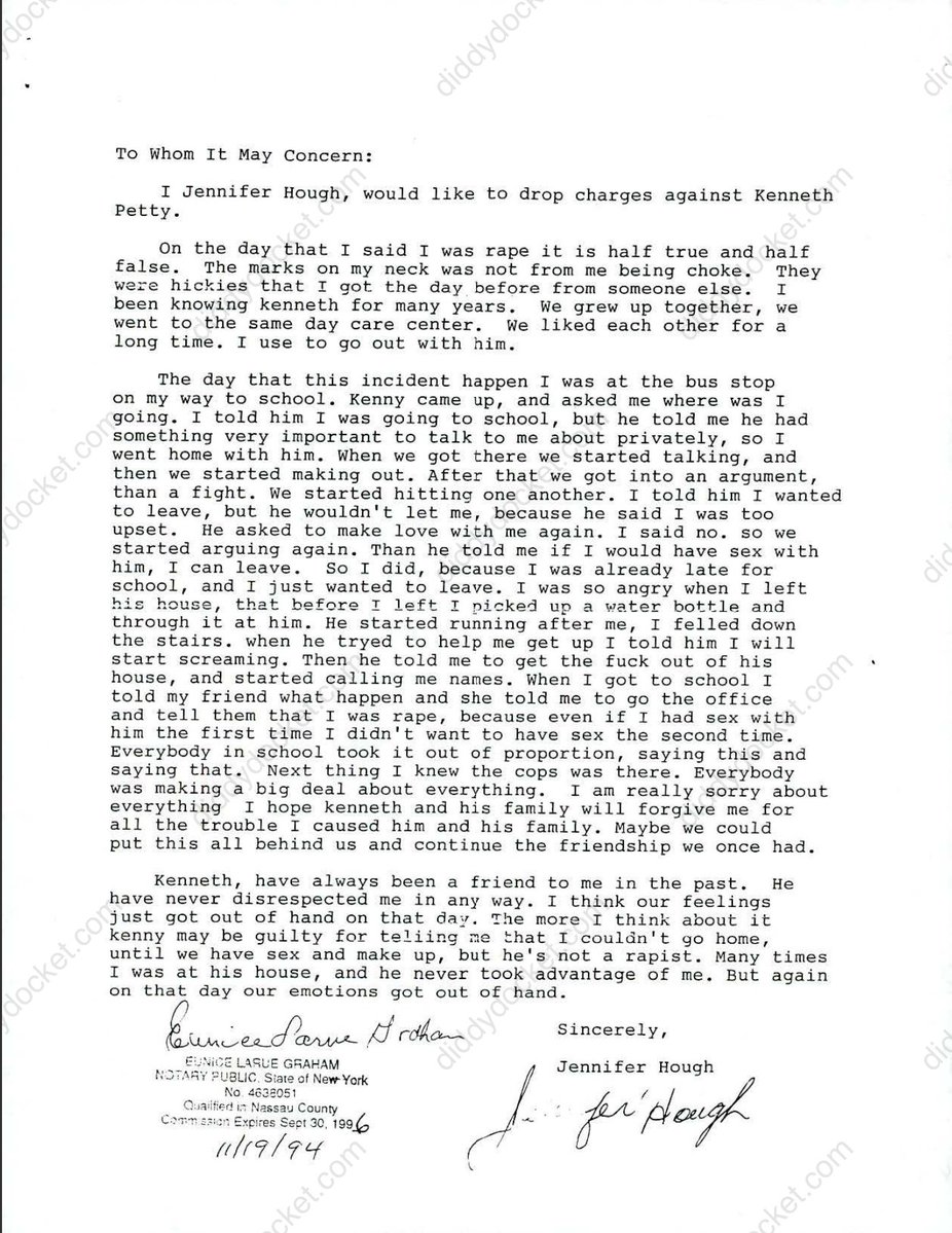 diddydocket's tweet photo. In the matter of Hough v. Maraj et al,  

Kenneth Petty notifies the court of his intent to seek a summary judgment.  

"The Complaint primarily concerns Plaintiff’s allegation that Defendant raped Plaintiff in 1994, when Plaintiff and Defendant were 16 years old ...   

"Plaintiff has admitted that she was not raped."👇