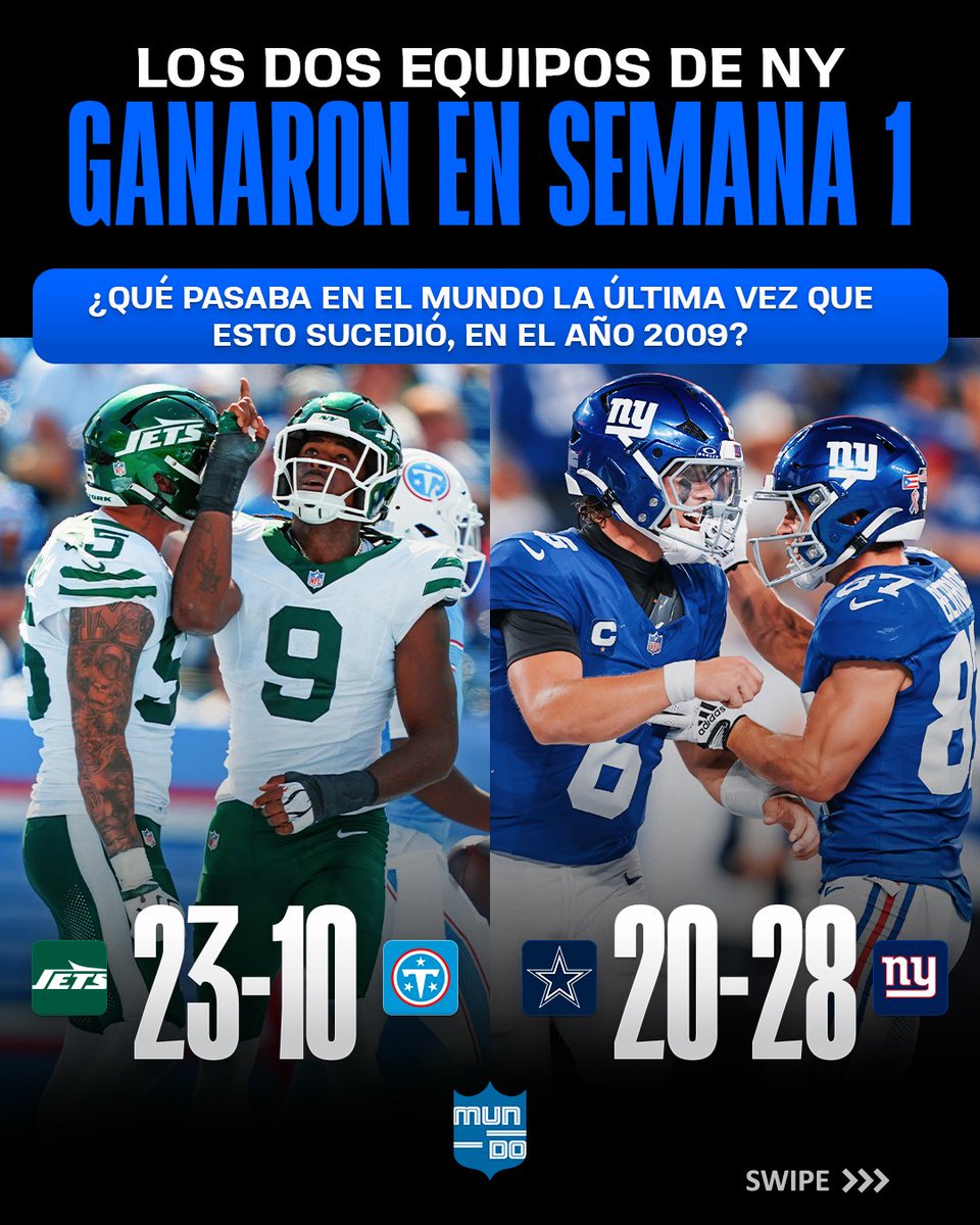 MundoNFL's tweet photo. CÓMO HA CAMBIADO EL MUNDO ENTRE SEMANAS DE KICKOFF EXITOSAS PARA JETS Y GIANTS 🔙⏳️👀

¿Cuántos años tenías en 2009?

#MundoNFL https://t.co/2MeqxHiFQ0
