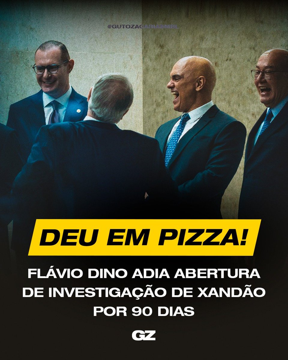 GutoZacariasMBL's tweet photo. DEU EM PIZZA: FLÁVIO DINO PEDE VISTA DO JULGAMENTO

Flávio Dino realizou uma cena para envergonhar a história do STF. Ameaçou Fachin, ignorou todo o procedimento do tribunal e pediu vistas para sentar em cima do processo e salvar Moraes da investigação. Mais um ministro apontado por Lula protegendo a corrupção e injustiça no Brasil!
