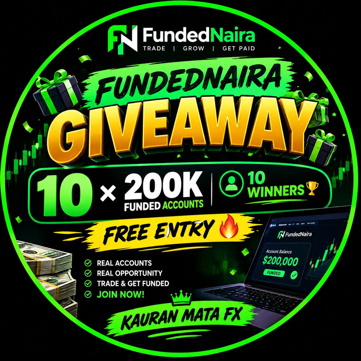 KAURANMATAFX's tweet photo. 🚨 200K FUNDEDNAIRA GIVEAWAY! 🚨

I’m giving away 10 × ₦200,000 FundedNaira accounts to 10 lucky winners! 🎁🔥

That means ₦2,000,000 worth of funded accounts up for grabs! 💰

To participate:
1 Follow me @KAURANMATAFX
2   Follow @fx_abbakar 
3.  Follow @JohnLewistv9h
4.  Follow @FundedNair8
5   Like & repost this post
6  Tag 2 traders in the comments
7 Stay active — winners will be announced soon by 72hours 👀

10 WINNERS.
10 ACCOUNTS.
₦2,000,000 TOTAL. 🔥

Good luck everyone! 🤝❤️

@KAURANMATAFX  × @FundedNair8 🚀