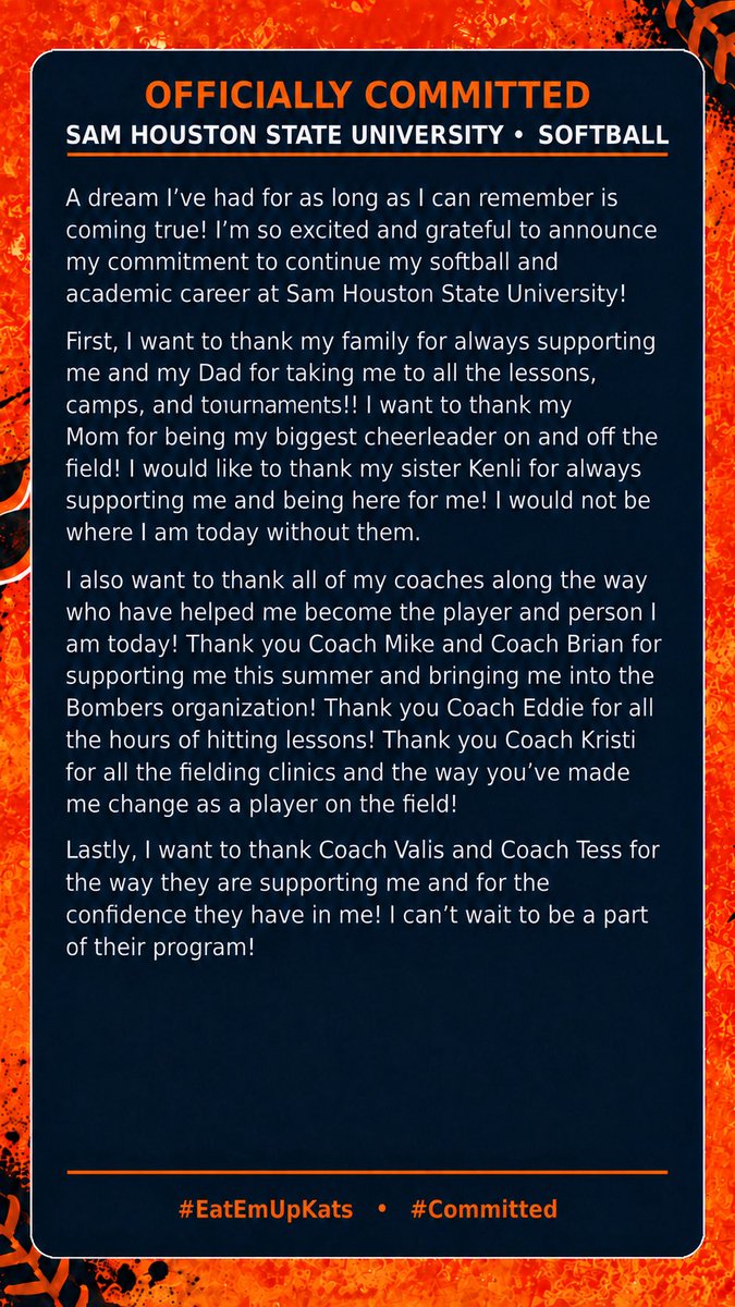 mkiersh2028's tweet photo. "Eat 'Em Up, Kats” ❤️🥎 #committed
@BearkatsSB @CoachValis @TessSoefje @Coach_Darqueen @GrahmannMichael @HalataBrian @KristiMalpass @BombersKennedy @coach_L0pez @bombers_academy @Bombers16uLS @LineDsoftball @SoftbalAmerica @KjirstynNicole 
@DiamondAddicts https://t.co/yB3QbWTcgM