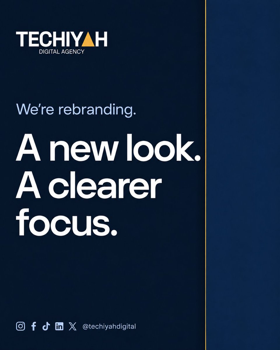 techiyahdigital's tweet photo. We’re rebranding. 
A new look.
A clearer focus.

#techiyah #branding #AIAutomations #FYP #WebDesign https://t.co/QH5b787cZh