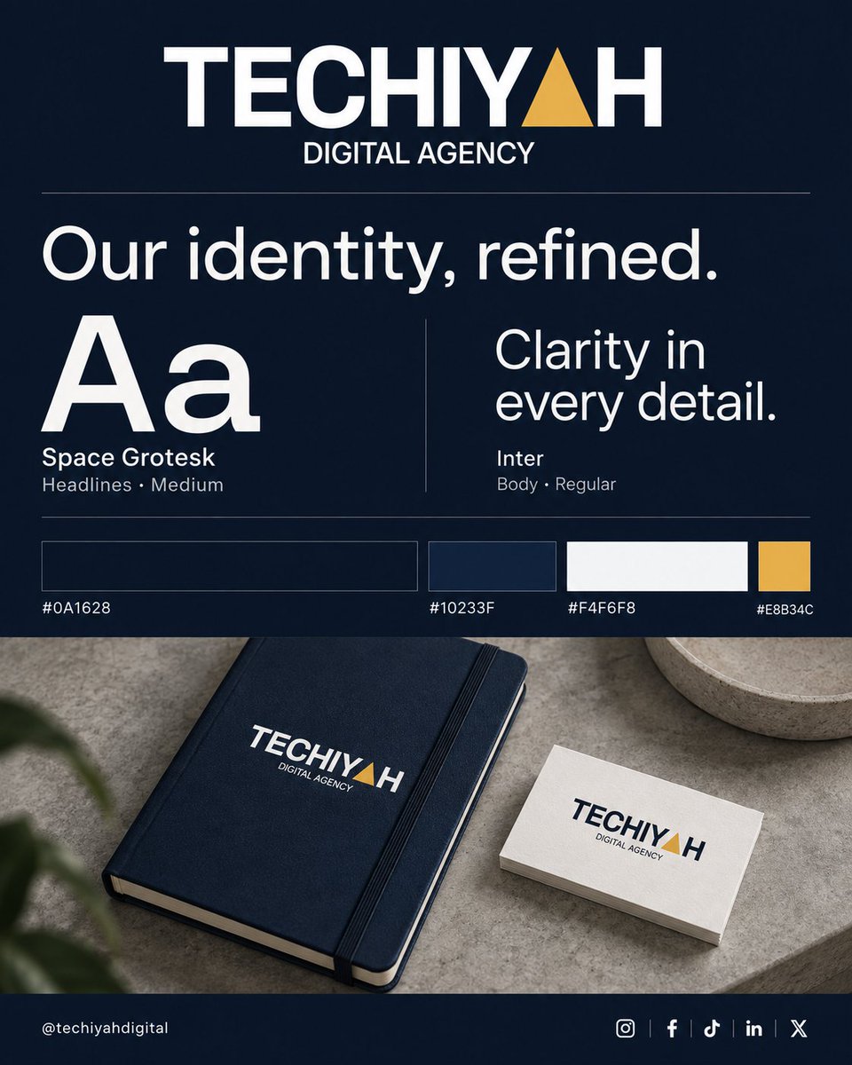 techiyahdigital's tweet photo. We’ve refreshed our look, from our logo and colours to the details you’ll see across our pages.
More details coming up soon. watch out.
This is Techiyah’s new identity, and we’re glad to share it with you.
#techiyah #branding #AIAutomations #FYP #WebDesign https://t.co/VOm9sx2Tdz