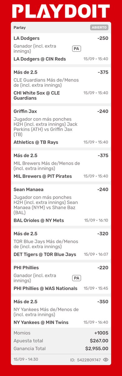 03Mlb's tweet photo. Vamos con este parley 🙌🏻🍀🙏🏼 https://t.co/BAWlxeS37g