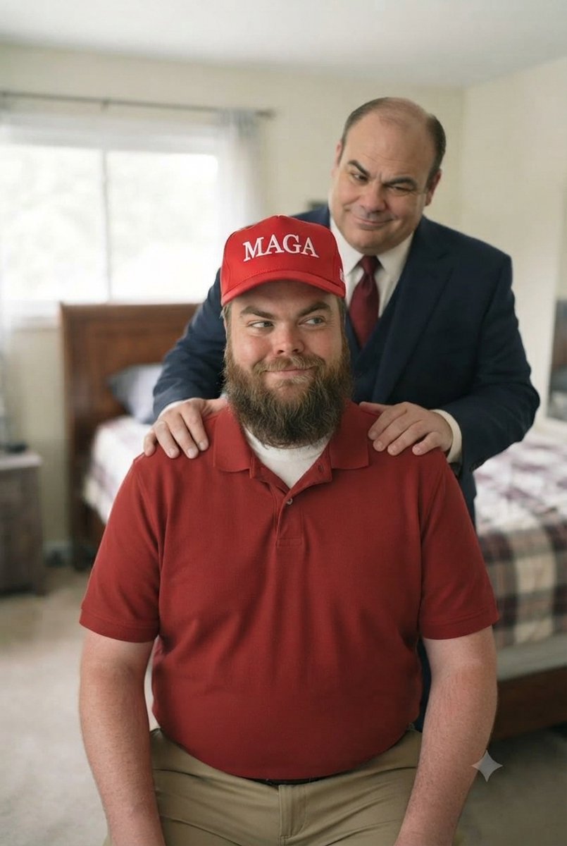 magaeuclid's tweet photo. He woke up this morning and found all his underwear replaced with tighty whities.
All his shirts and pants replaced with red polos and khakis.
It didn't feel right at first....

But when I put the MAGA hat on his head, he knew that everything was RIGHT. https://t.co/ZPP7eussUc