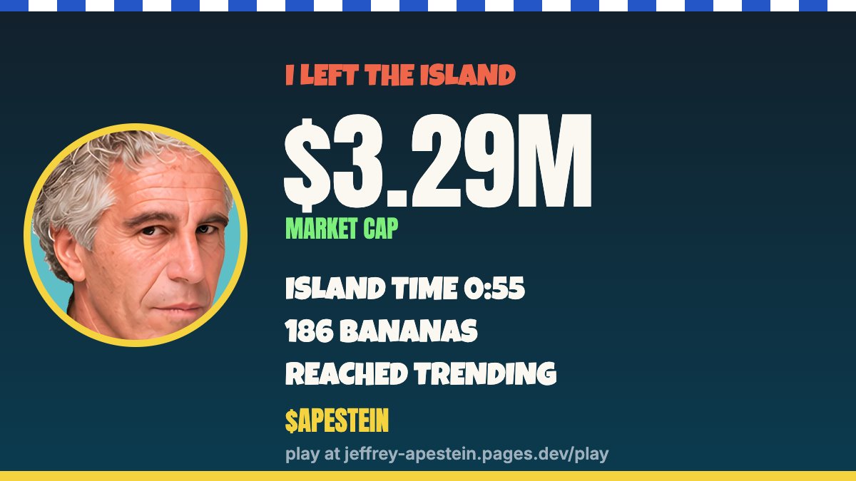 jeff_APEstein's tweet photo. I lasted 0:55 on the island and hit $3.29M mcap, never sold 🍌

post your score!

$APESTEIN 

CA: D6nHNxKa3QtgZqJBx8eecMF3rH29Ee5inNz9zLpUpump 

#APESTEIN #Solana #memecoin https://t.co/402fpi0ewK