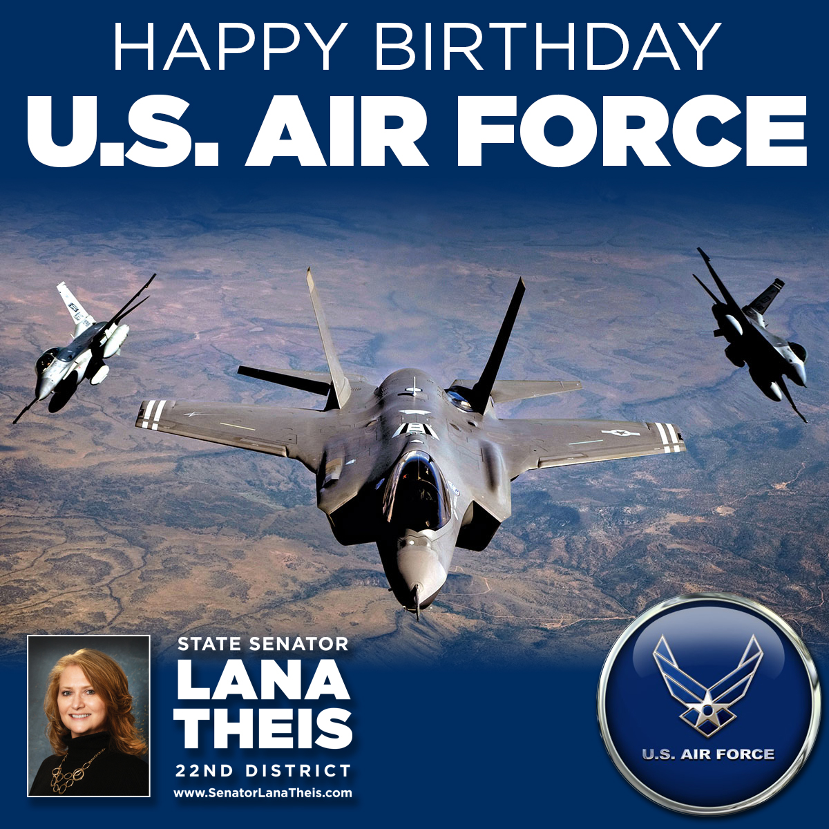 SenLTheis's tweet photo. The Air Force was established as an independent branch of the armed forces on Sept. 18, 1947.
#AirForceBirthday #USAirForce #USAF #AirForce #AimHigh #MilitaryHistory #ServiceAndSacrifice https://t.co/Ih1qlW4agY