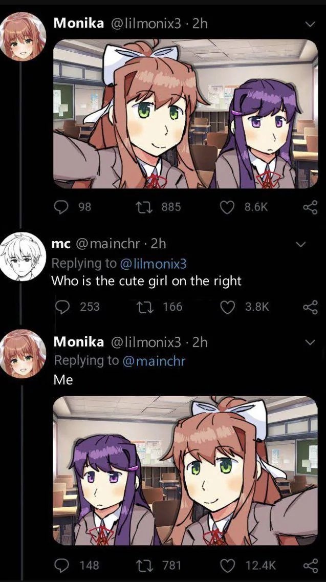 DailyMcMonis's tweet photo. Who is the cute girl? - #ddlc https://t.co/55UiPbnGDk