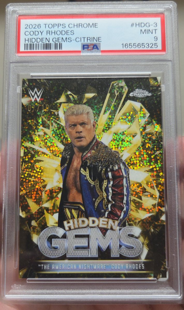 CliserioCooks's tweet photo. One of my favorite cards in my collection @Topps @CodyRhodes 07/10 Citrine Hidden Gems from 2026 Wwe Topps Chrome #Cardcollectors #Wwe #CardsOfX #Topps #PSA https://t.co/pPsPzwOdbP
