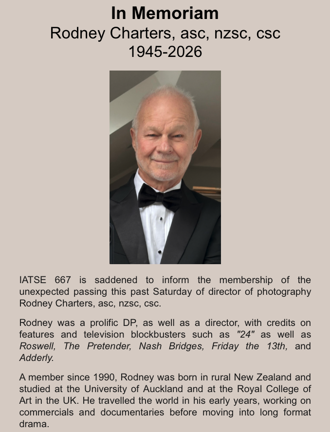 joncassar's tweet photo. Sadly we've lost another 24 Family member yesterday, Rodney Charters. He'll be missed by family and friends and anyone and everyone who were lucky enough to spend time with him, watching him work, tell a story or explain why the last Mac upgrade will change your life. Condolences to his family. Rest in Peace Sir, you left your mark.
