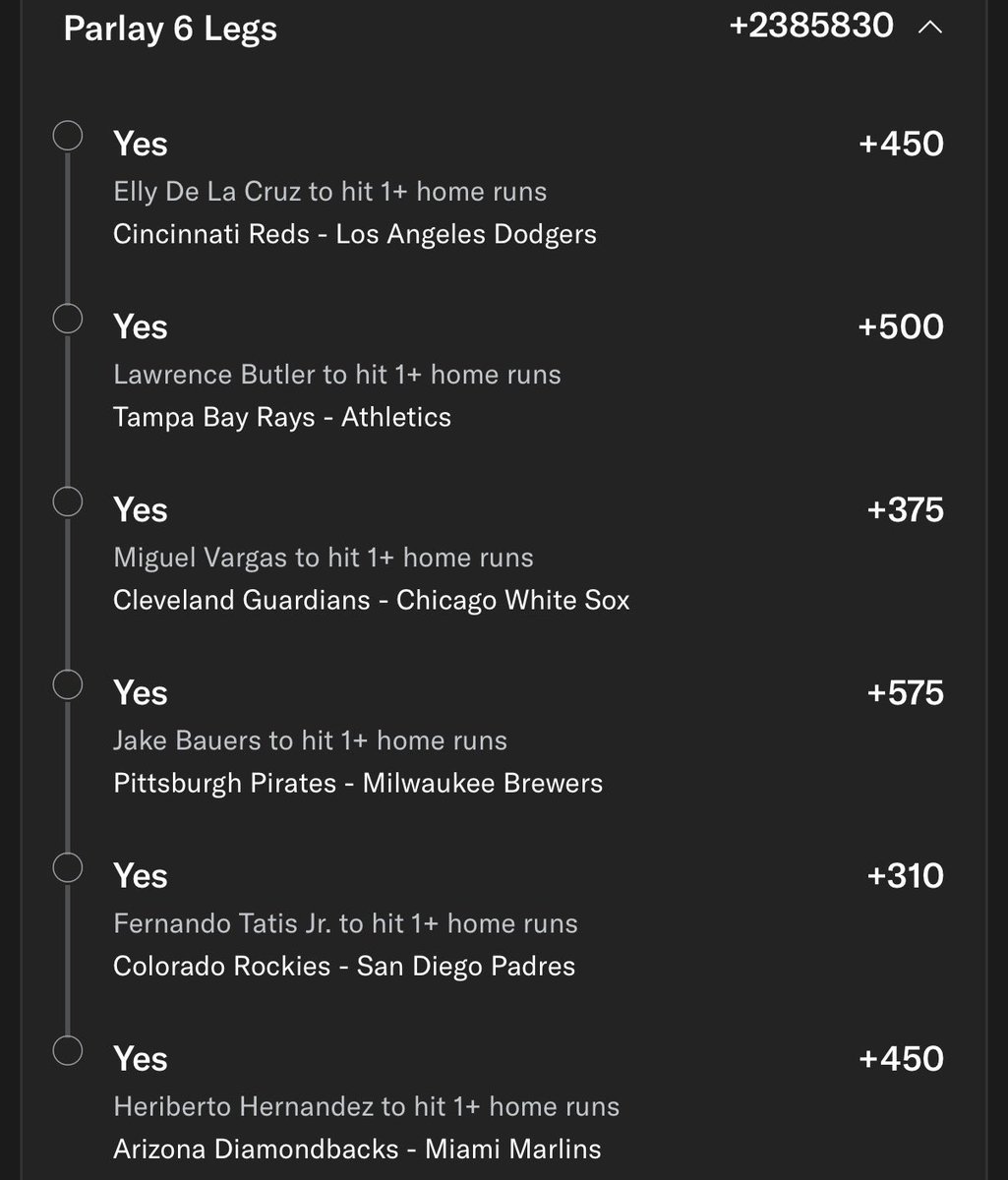 jay_grizzy95's tweet photo. He really put Elly, Tatis, Butler, Vargas, Bauers &amp; Hernandez all on the same ticket and said ‘yes.’ Absolute menace… I’m “He” 🤗

❤️ if you tailing
🔁 repost for a real one
6-leg HR lottery ticket locked 🔥

Picks from - @LastBoyScout_3  ⚾️💥💫 https://t.co/GXs3G1koXB