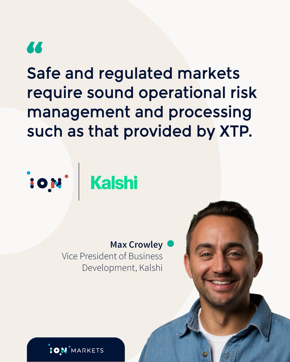 ION_Markets's tweet photo. Infrastructure matters. 

A strong perspective from @Kalshi's Max Crowley on what's needed to support safe and regulated prediction markets. 

Read more: https://t.co/o93W8jDS6w

#PredictionMarkets #EventContracts https://t.co/NtH0hTDY6X