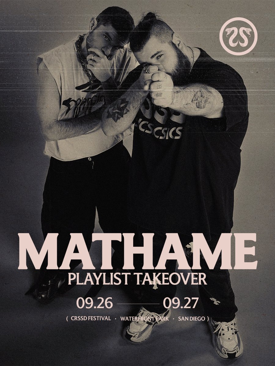 crssdfest's tweet photo. Inside the sound of @mathame_ofc 🎧

The Italian duo take over the CRSSD playlist with a handpicked selection of tracks shaping their world, ahead of their return to Waterfront Park next weekend ⚡

Listen now → https://t.co/kdoBg4PYi5 https://t.co/maaEgc39BV