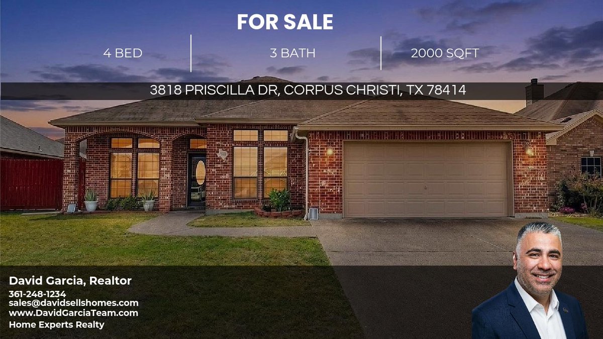 MrDavidGarcia's tweet photo. 🏡 3818 Priscilla Dr, Corpus Christi: 4BR/2.5BA brick home for $369,500. Spacious, stylish, and move-in ready! ✨ Schedule a tour today. https://t.co/n69ChbQ2YE