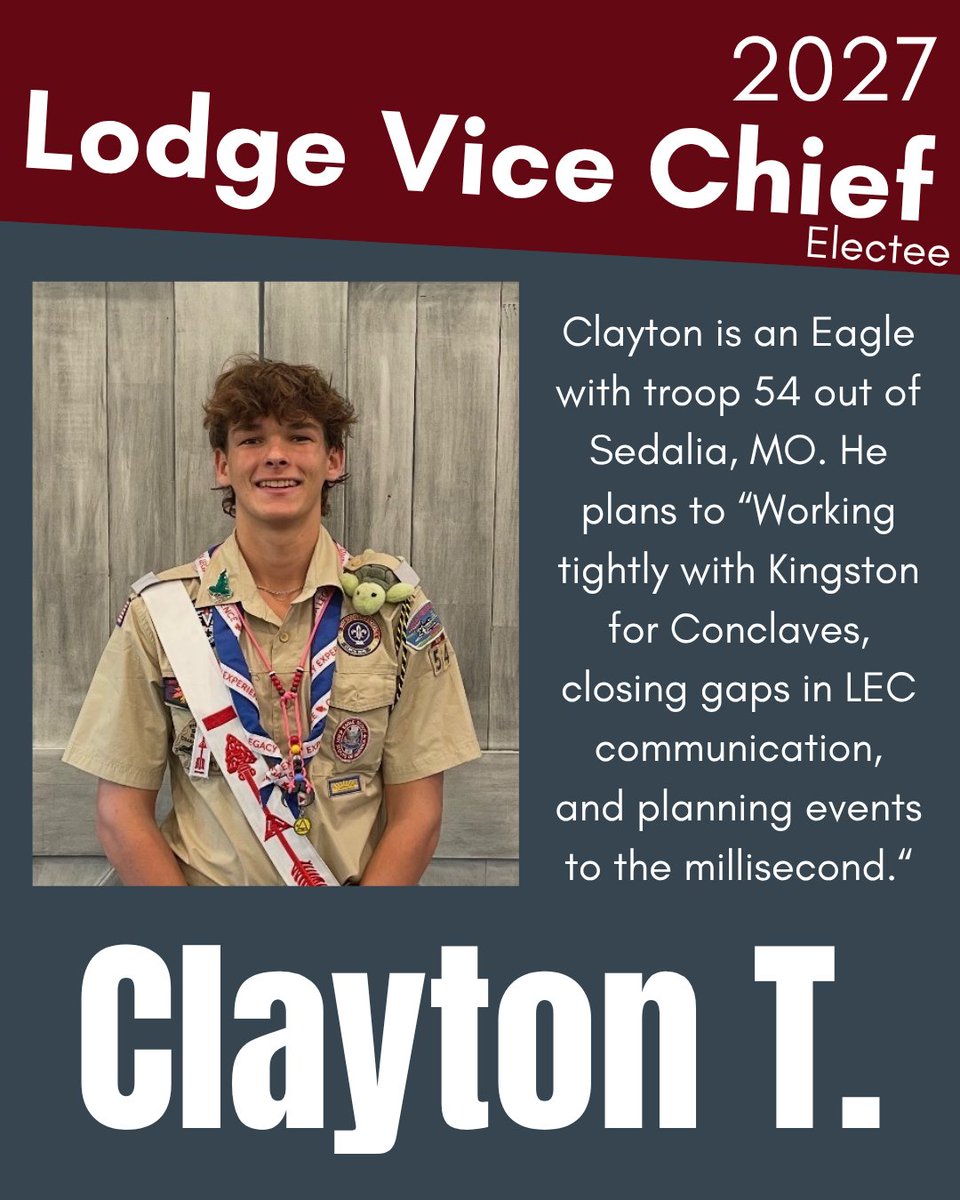 nampatsi216's tweet photo. We are proud to present our Lodge Vice Chief Electee: Clayton T.!

@worldscouting @boyscouts @oascouting @oagateway @oasectiong6 @GRC_Scouting @nampatsi216 https://t.co/wo09INZv3r