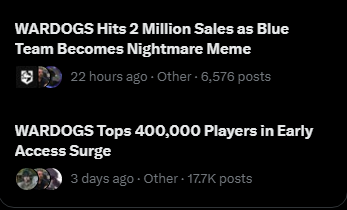 MaplePrism's tweet photo. It does my heart good to see @WARDOGS succeed, it's success stories like this we need to keep seeing across the industry.

They've hit the ground running with bug fixes, community support, catching big issues people are calling out, and it's showing in their player counts. https://t.co/zaWI4iWtKM