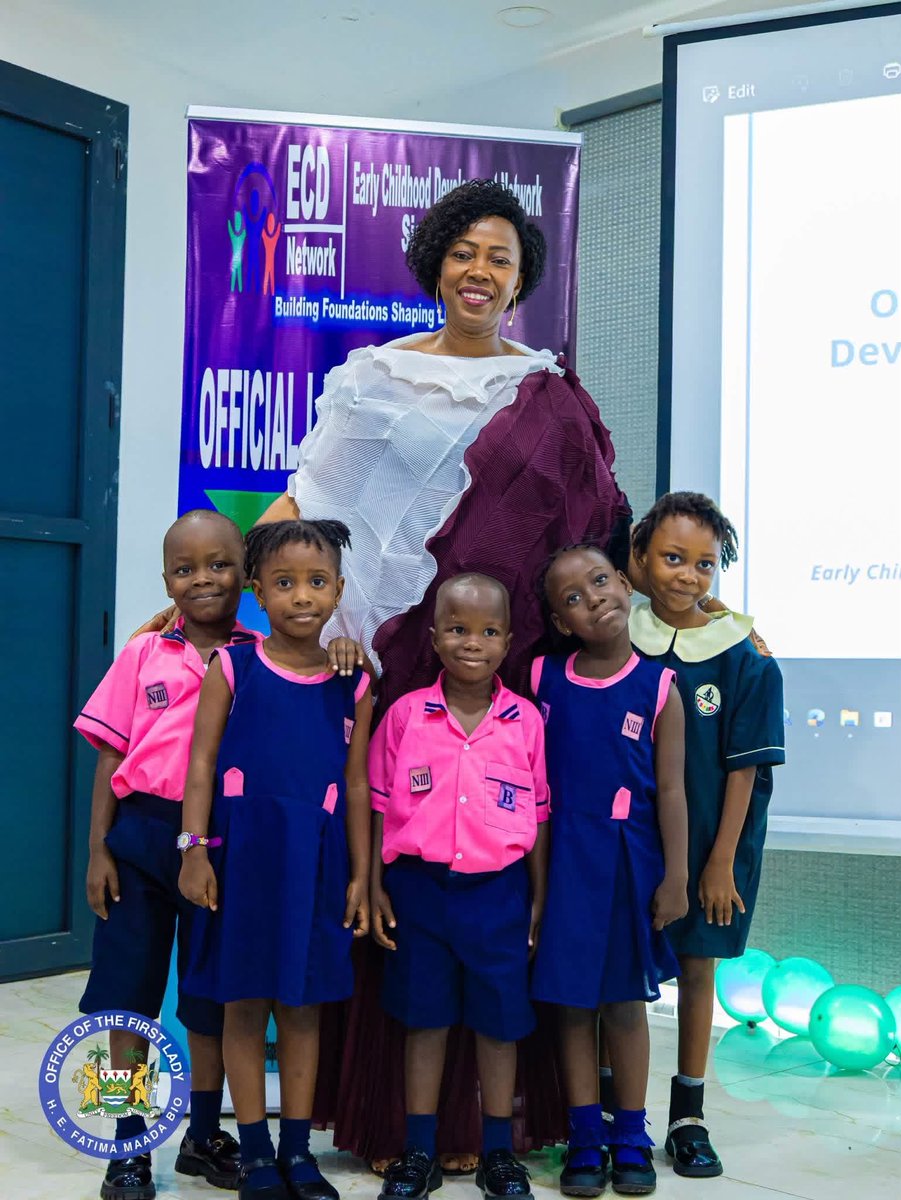 FirstLadyBio's tweet photo. This morning, I presided over the launch of the Early Childhood Development (ECD) Network in Sierra Leone, held at the Country Lodge Hotel in Freetown.

The launch of this initiative signals a bold national commitment to align policies, resources, and community action around early learning, nutrition, health, and responsive caregiving. It places children at the center of national development.

Sierra Leone’s progress depends on children who are healthy, safe, and ready to learn. When we invest in our children, we invest in peace, in health, in education, and in prosperity. This network affirms that every boy and every girl, in every district, deserves the right start to reach their fullest potential.

I call on government, civil society, development partners, traditional leaders, and parents to unite behind one goal: to build an ecosystem where children are nurtured, protected, stimulated, and loved from birth.

As we leave here today, I urge all of us to move from words to action. Let this not just be a launch. Let this be the moment we decided that every child in Sierra Leone matters.  

Let us build the Sierra Leone we dream of, one child, one classroom, one community at a time.

FMB.