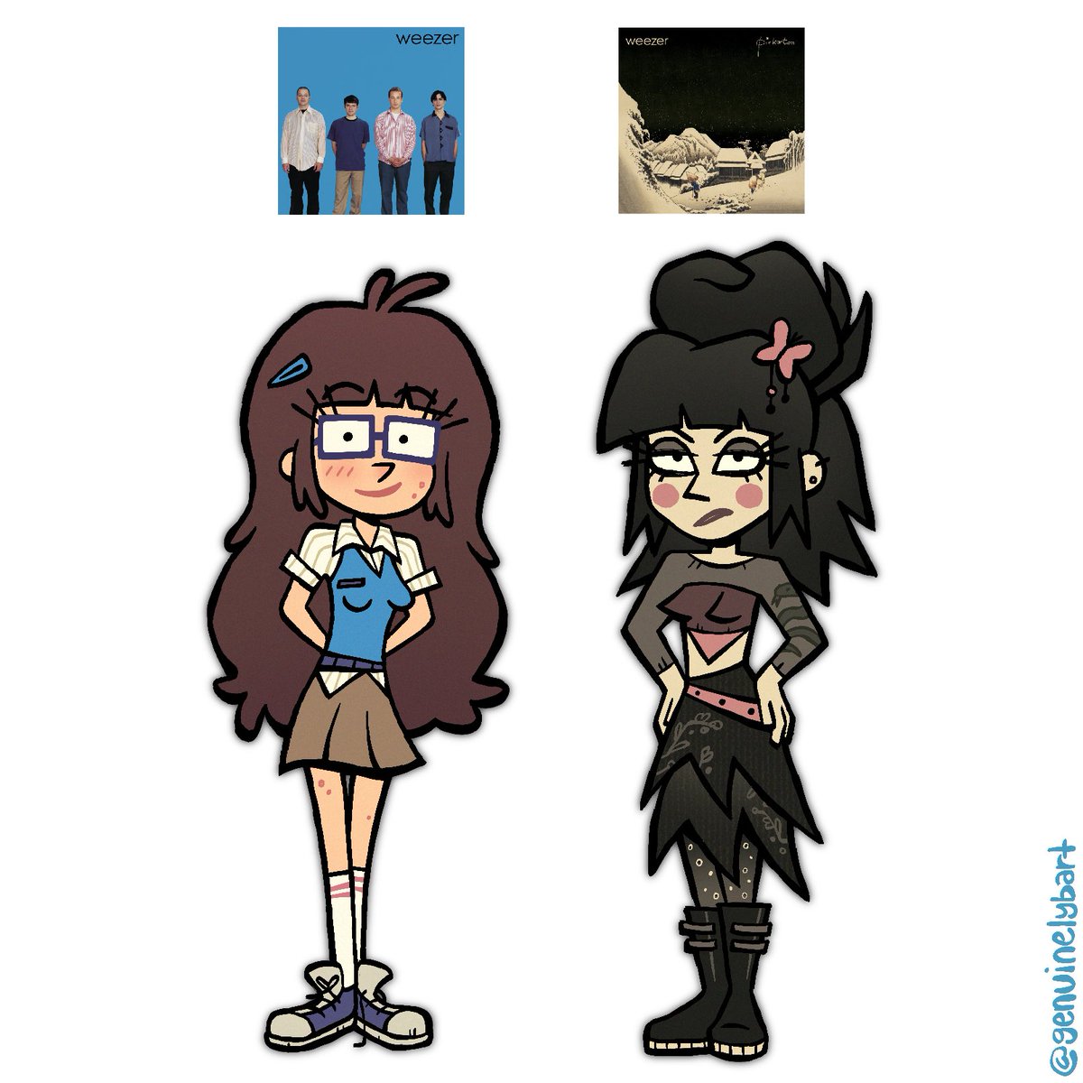genuinelybart's tweet photo. weezers blue n pinkerton as gurls https://t.co/eCydpvHfRv