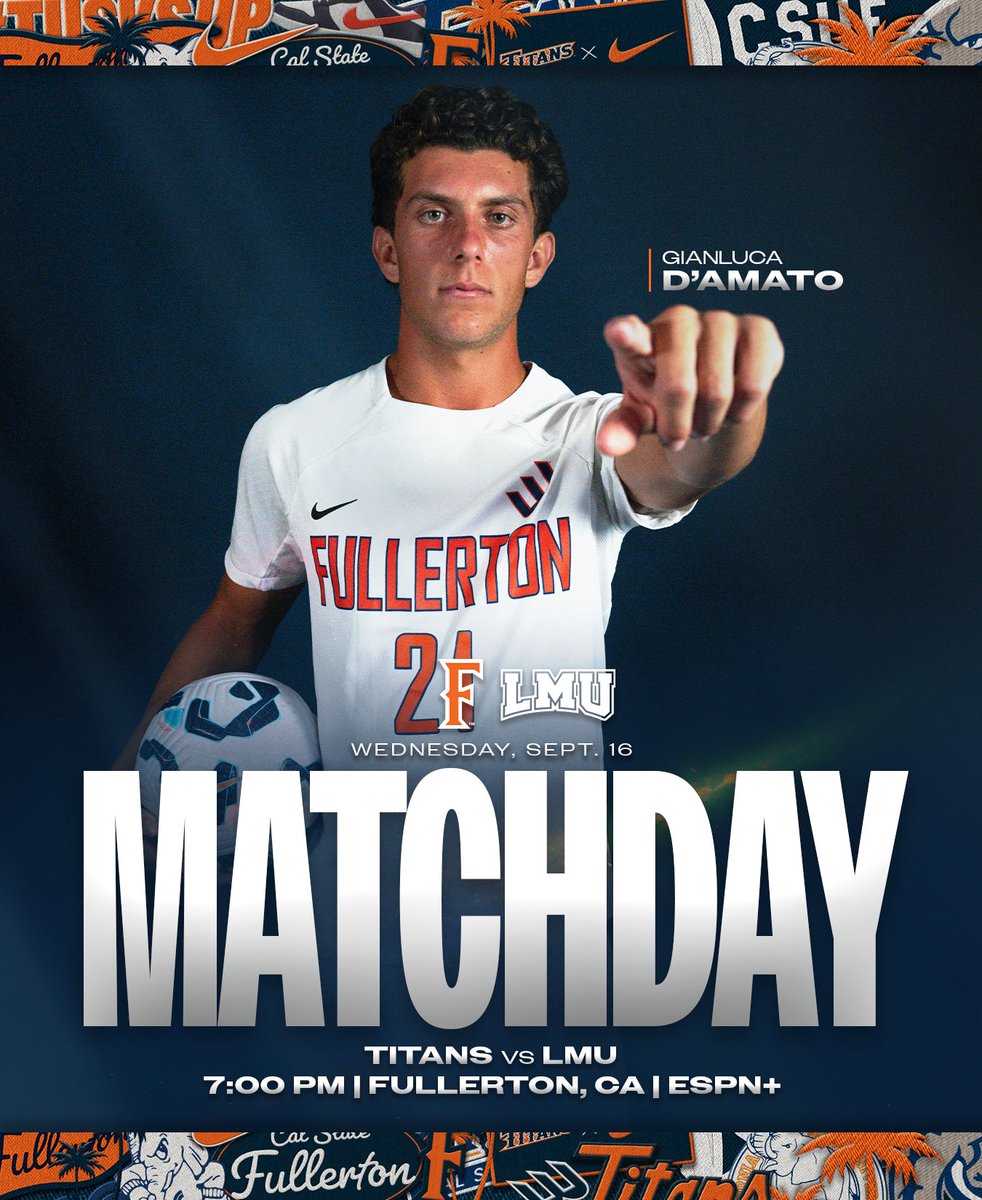 FullertonMSOC's tweet photo. MATCHDAY!

The Titans are back at home to face LMU at 7:00 p.m.

💻 https://t.co/cgtsJ9QVOY  
📊 https://t.co/LoqyojUGo1  
🎟️ https://t.co/XAaFBxnDcM

#TusksUp https://t.co/MgrdW53oU4
