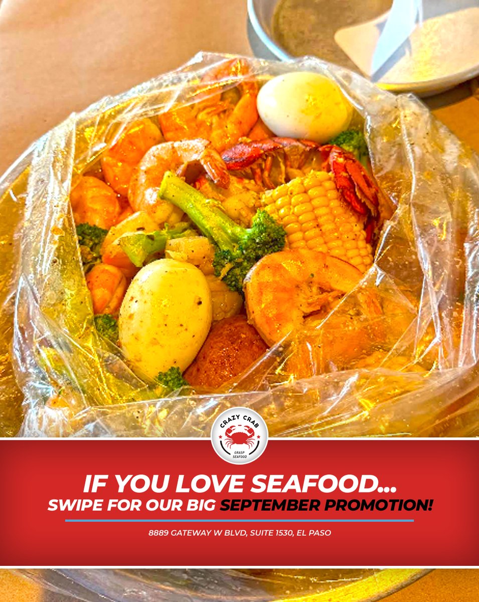Crazycrab_tx's tweet photo. Our NEW promotion was made for all you crab and shrimp lovers! 🚨

Enjoy a FREE 1LB Rock Crab order or 1/2LB Headless Shrimp order when you buy any 2LB Build Your Own Boil Bag.

Available for a limited time only. Hurry in and indulge while you still can!
–
#ElPaso #Texas #TX https://t.co/N3Lap81DdE