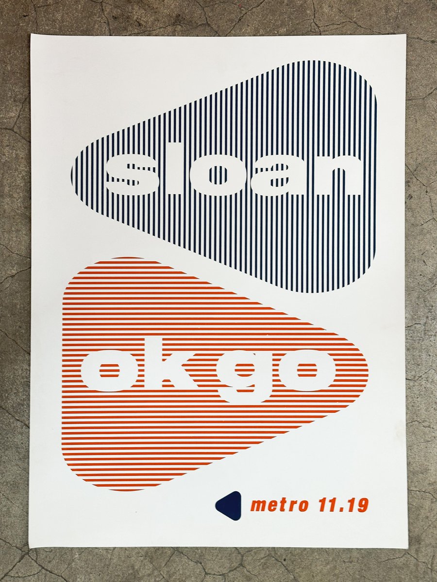 okgo's tweet photo. Our first ever LP came out 24 years ago today. To celebrate, we dove into the archives and found some posters for shows we played at the Empty Bottle  and Metro Chicago around that time. We silk-screened them with the help of Susannah Strang and wheat-pasted them all over Chicago with a little help from Steve Art. We're glad the word got out.