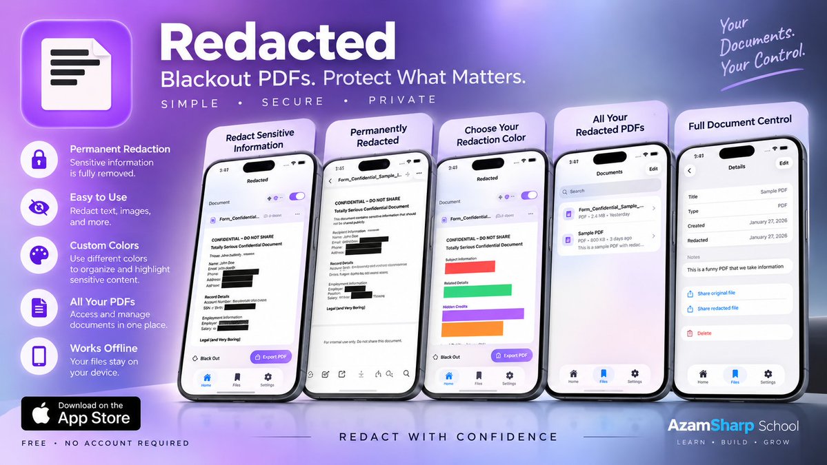 I built Redacted to make it easy to permanently remove sensitive information from PDFs before sharing them.
Black out private information, choose custom redaction colors, save your redacted PDFs, and manage everything directly from your device.
https://apps.apple.com/us/app/redacted-blackout-pdfs/id6757371329
#IndieDev