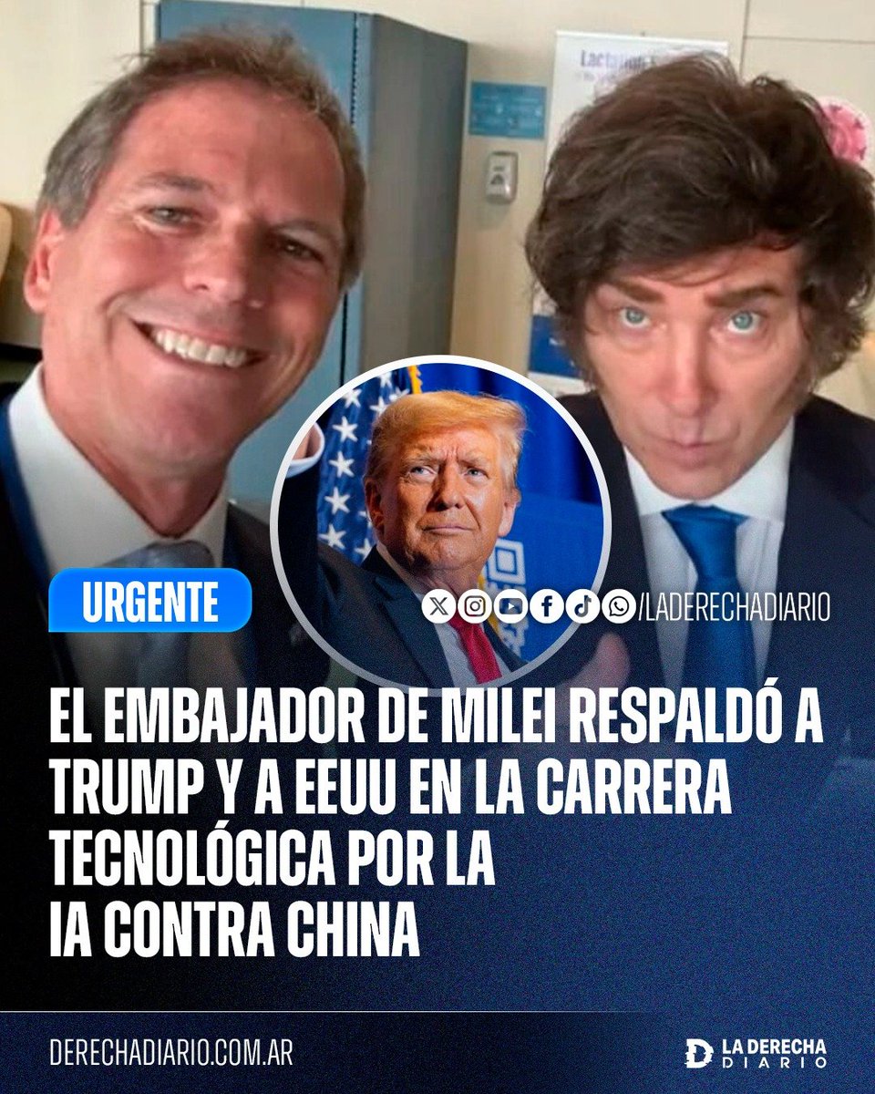 laderechadiario's tweet photo. 🚨🇦🇷🇺🇸🇨🇳 | ARGENTINA SE ALINEA CON EEUU EN LA CARRERA POR LA IA: El embajador Alec Oxenford respaldó la estrategia de Donald Trump para que Estados Unidos lidere el desarrollo de la inteligencia artificial y sostuvo que frenar la innovación con regulaciones excesivas podría dejar a Occidente rezagado frente a China.

Oxenford destacó una "poderosa convergencia" entre Trump y Milei: ambos plantean acelerar el desarrollo tecnológico, gestionar sus riesgos sin paralizarlo y garantizar que la revolución de la IA sea liderada por las democracias occidentales.

"Ambos entienden que la respuesta a la disrupción tecnológica no es detener la innovación, sino liberarla, liderarla y gestionar sus riesgos sin permitir que el miedo paralice el progreso". 

Además, remarcó que Argentina cuenta con minerales críticos, energía, talento y capacidad para centros de datos, y destacó su incorporación a Pax Silica para integrarse junto a Estados Unidos a la cadena estratégica de la inteligencia artificial.