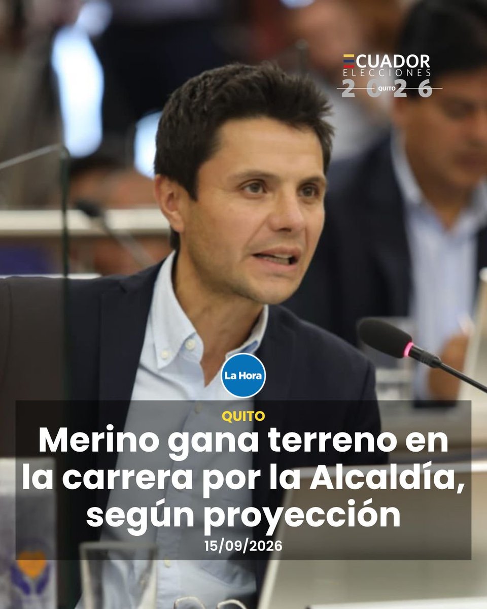 lahoraecuador's tweet photo. 🗳️ Wilson Merino, candidato a la Alcaldía de Quito, aumentó su intención de voto para las elecciones seccionales: del 8% en agosto al 15% en septiembre, según una proyección 📄. Lee más 👉 https://t.co/uWMmBhLLpl https://t.co/SujnmX7GRB