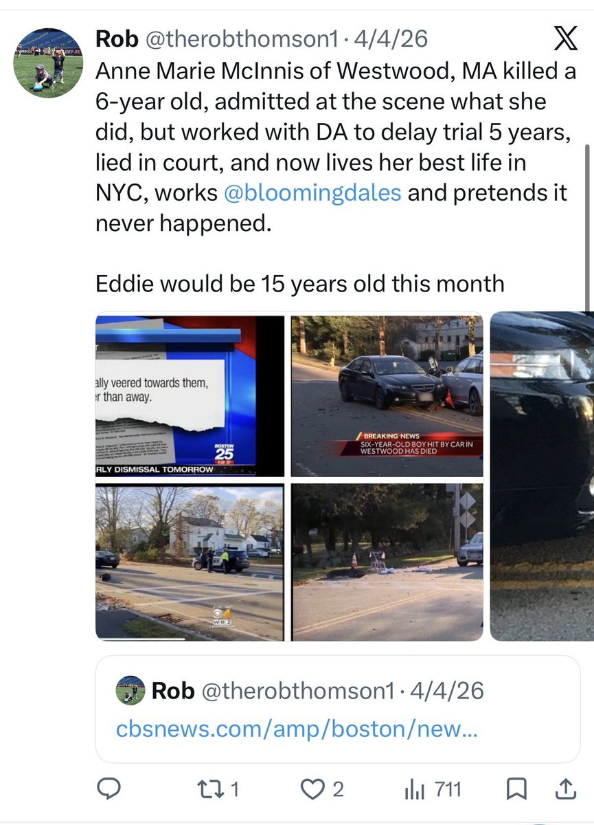 TheEmilySee's tweet photo. Today Rob Thomson was found NOT GUILTY of 19 counts of violating a harassment prevention order, 2 counts of criminal harassment and 1 count of witness intimidation. 

He was found guilty of one count of violating a harassment prevention order (docket #2654CR599, 4/4/26: the Blooomingdales post attached). Rob will pay a $50 fee and be on probation for two years. 

Tim Bradl and Courtney Healy were relentless, not just in their fight for Rob but in their protection of the first amendment for all of us. I’m grateful I had the opportunity to witness it (especially in a courtroom intent on limiting the public’s access) so I want to be clear that what I’m about to say next in no way diminishes their work... 

I’m having a hard time wrapping my mind around the fact that Rob was forced to go through this at all. That for five years leading up to the 2022 trial, the NCDAO told Rob he couldn’t speak publicly about his story. That the MSP and NCDAO were unable or unwilling to present the case that Eddie, Rob and the entire Thomson family deserved. That it was not even a year after that trial that the family who had already taken so much from him went after Rob for hanging paper flyers. That when they were unsuccessful, local law enforcement helped to silence him once again. 

Today was ultimately a win, but God save us from the Commonwealth.